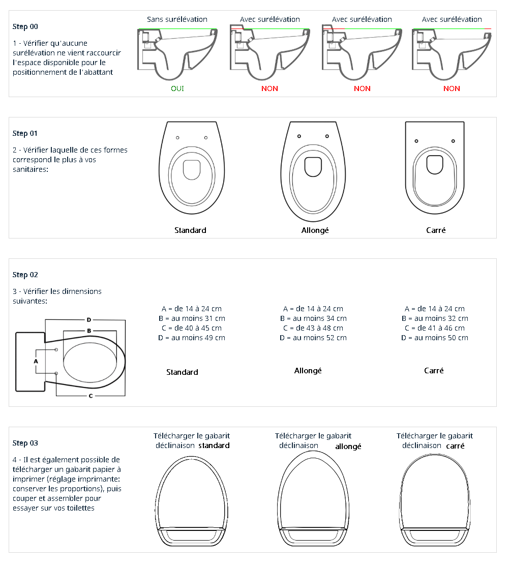 Pack wc au sol SENTO pour abattant WC japonais taille standard ou carrée